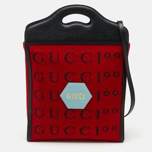 Gucci Red/black Felt And Leather Script Logo 100 Centennial Tote